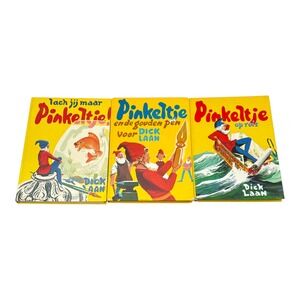 Dick Laan Pinkeltje Books Lot 3 Yellow Dutch Childrens HC‎ Vintage 1970s